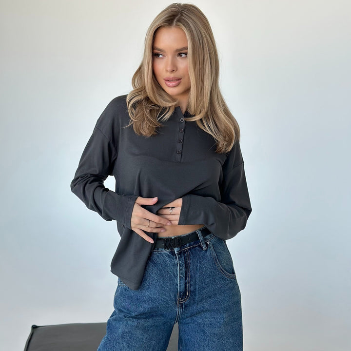Damen Langarmshirt mit Knopfdetails und lässigem Schnitt Drune
