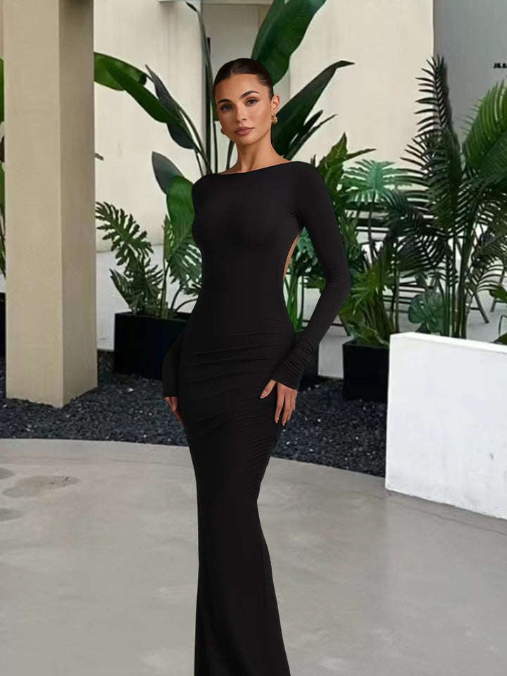 Damen elegantes Abendkleid mit figurbetontem Schnitt und langen Ärmeln Drune