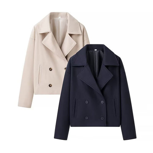 Damen modische cropped Blazerjacke mit doppelter Knopfleiste und seitlichen Eingrifftaschen Drune