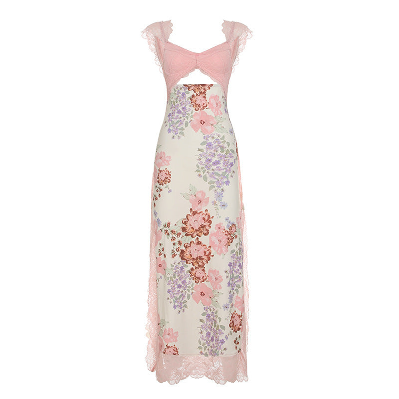 Damen Elegantes Blumenkleid mit Spitzenakzenten Drune
