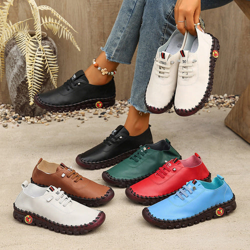 Damen Freizeit-Leder-Sneaker mit elastischen Schnürsenkeln und rutschfester Sohle Drune