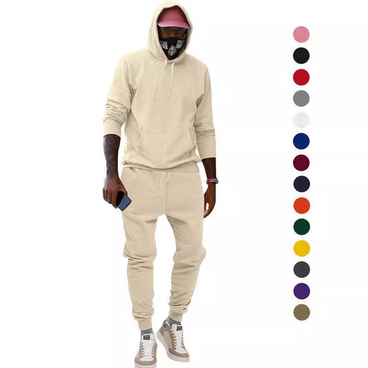 Herren nan lässiges Hoodie- und Jogging-Set aus French Terry mit Kängurutasche, gerippten Bündchen und elastischem Tunnelzugbund Drune
