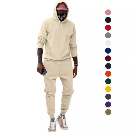 Herren nan lässiges Hoodie- und Jogging-Set aus French Terry mit Kängurutasche, gerippten Bündchen und elastischem Tunnelzugbund Drune