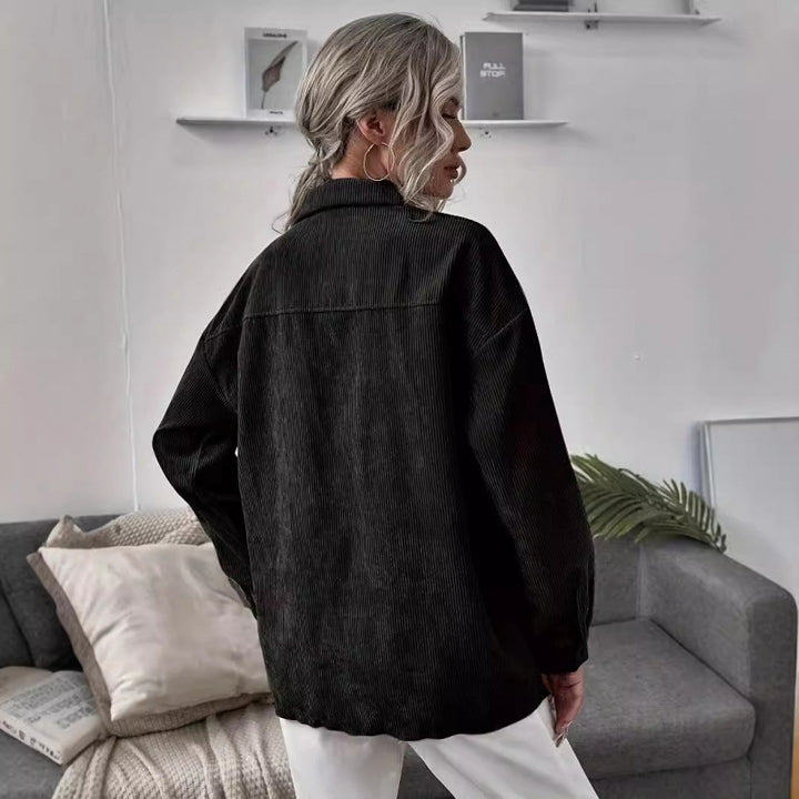 Damen Lässige Cordjacke mit dekorativen Knöpfen und praktischen Taschen Drune
