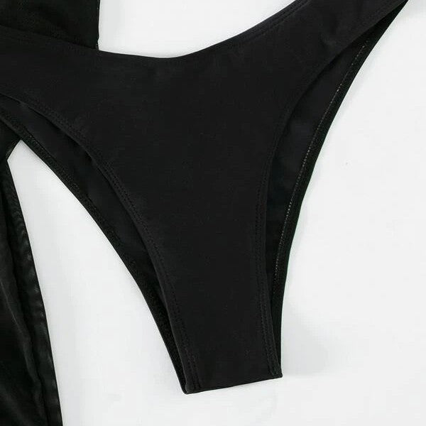 Damen Strandkleid mit transparentem Wickeldetail und modischen Ring-Elementen Drune
