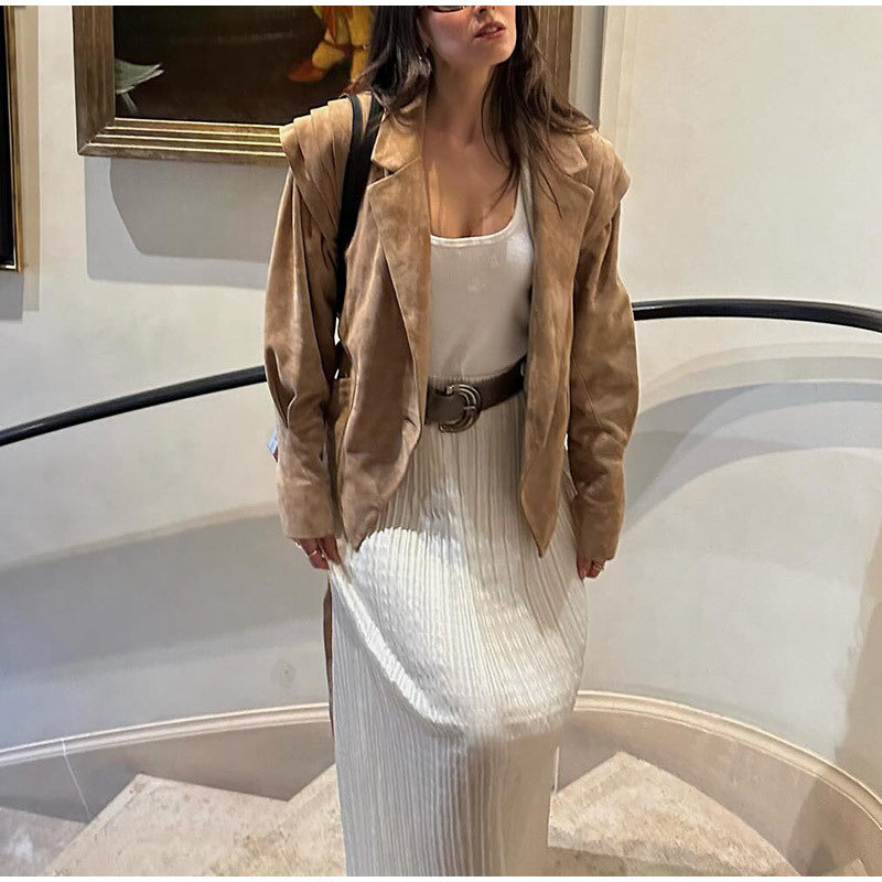 Damen Blazerjacke mit verbindbarem Gürtel und modernem Schulterdesign Drune