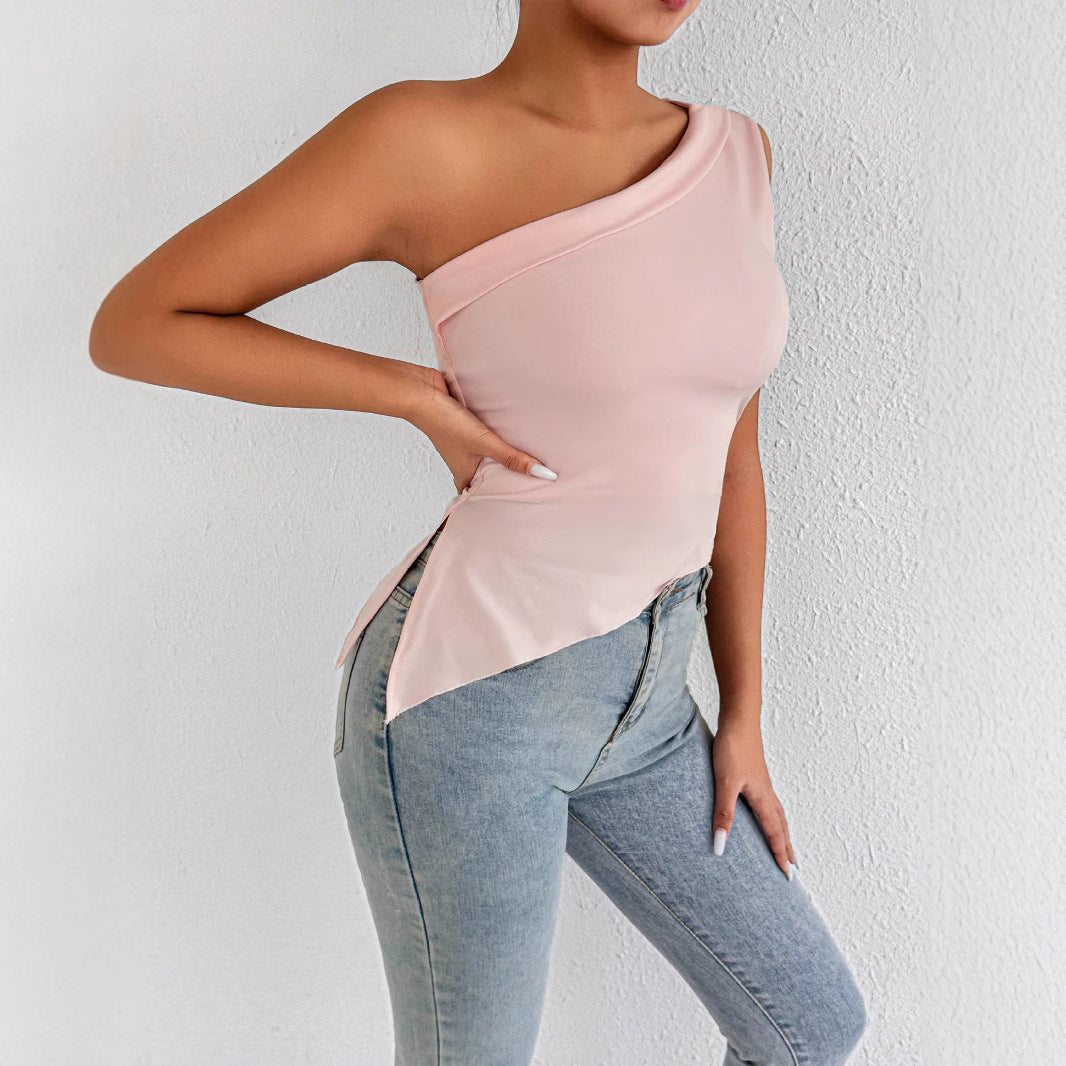 Damen Elegantes asymmetrisches Top mit einem Schulterdesign Drune