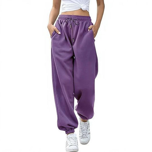 Damen nan Cozy-Sweat-Palazzohose mit hohem Komfortbund, integriertem Kordelzug und gerafften Knöchelabschlüssen Drune