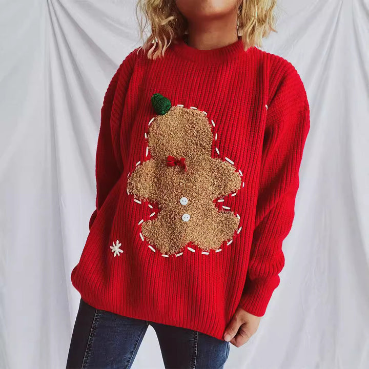 Damen festlicher Pullover mit weihnachtlichem Keksdesign Drune
