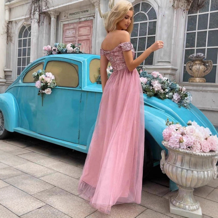 Damen Elegantes Abendkleid mit schulterfreier Optik und funkelnden Verzierungen Drune