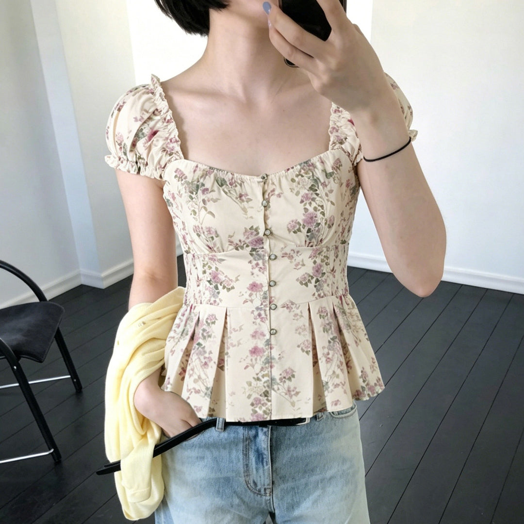 Damenbluse mit floralem Design und Rüschenärmeln Drune