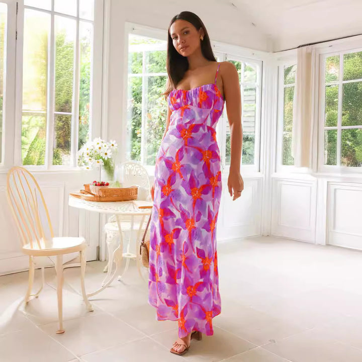Damen Maxikleid mit elegantem Raffdesign und unterstützenden Spaghettiträgern Drune