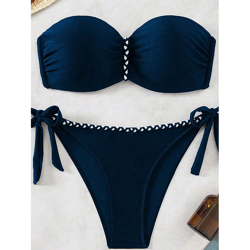 Damen Bandeau Bikini-Set mit raffinierten Rüschendetails und verstellbaren Bindebändern Drune