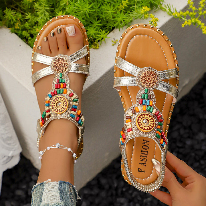 Damen Boho-Inspired Sandalen mit kunstvollen Verzierungen Drune