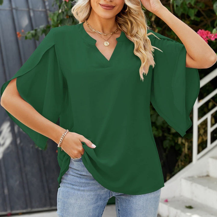 Damen Bequeme Bluse mit weiten Ärmeln und V-Ausschnitt Drune