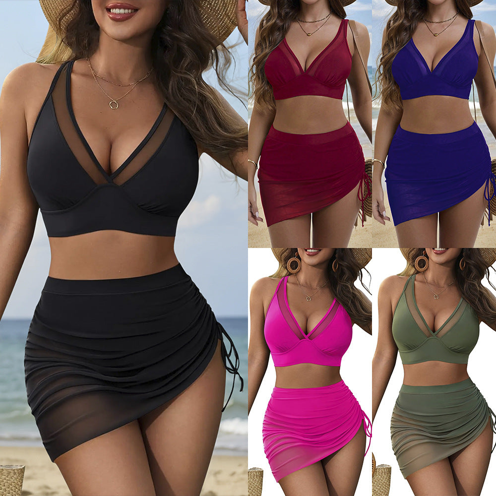 Damen Sportliches Bikini-Set mit elegantem Wickelrock und transparenten Einsätzen Drune