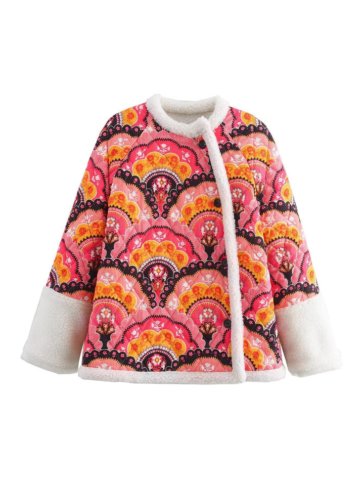 Damen gesteppte Übergangsjacke mit floralem Muster und kuscheligem Fleece Drune