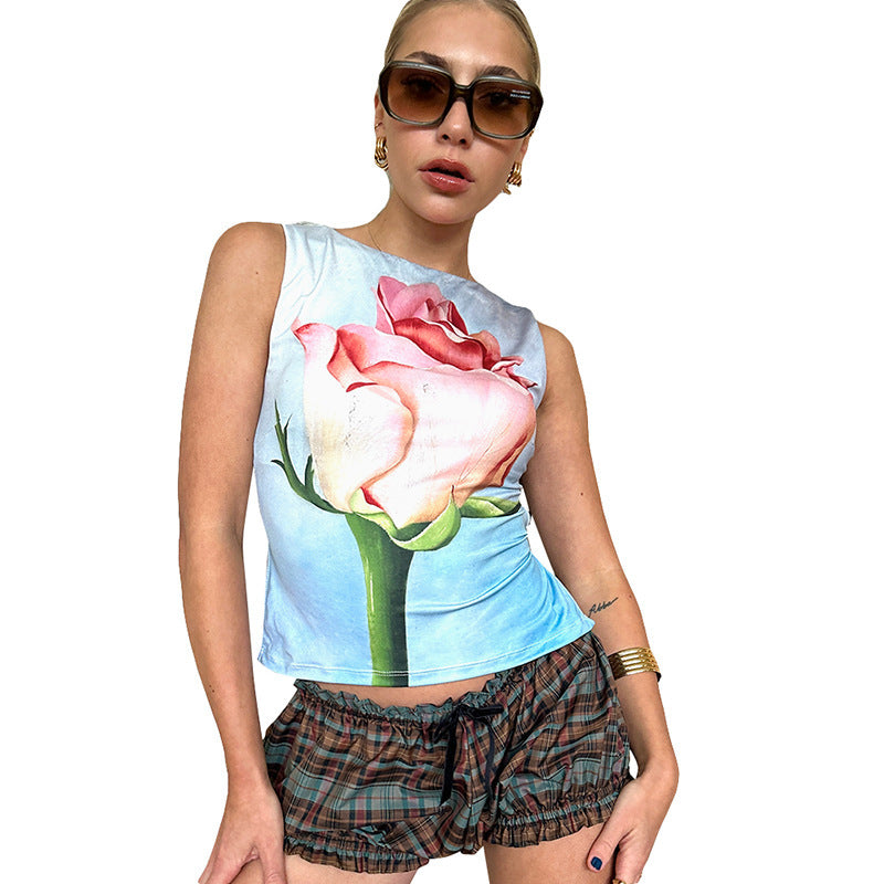 Damen ärmelloses Top mit floralem Design Drune