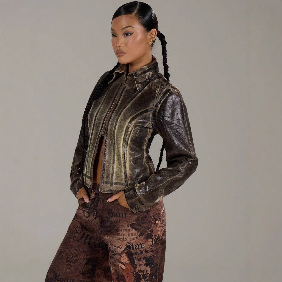 Damen modische Jacke mit strukturiertem Design und praktischen Reißverschluss Drune
