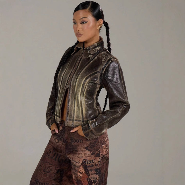 Damen modische Jacke mit strukturiertem Design und praktischen Reißverschluss Drune