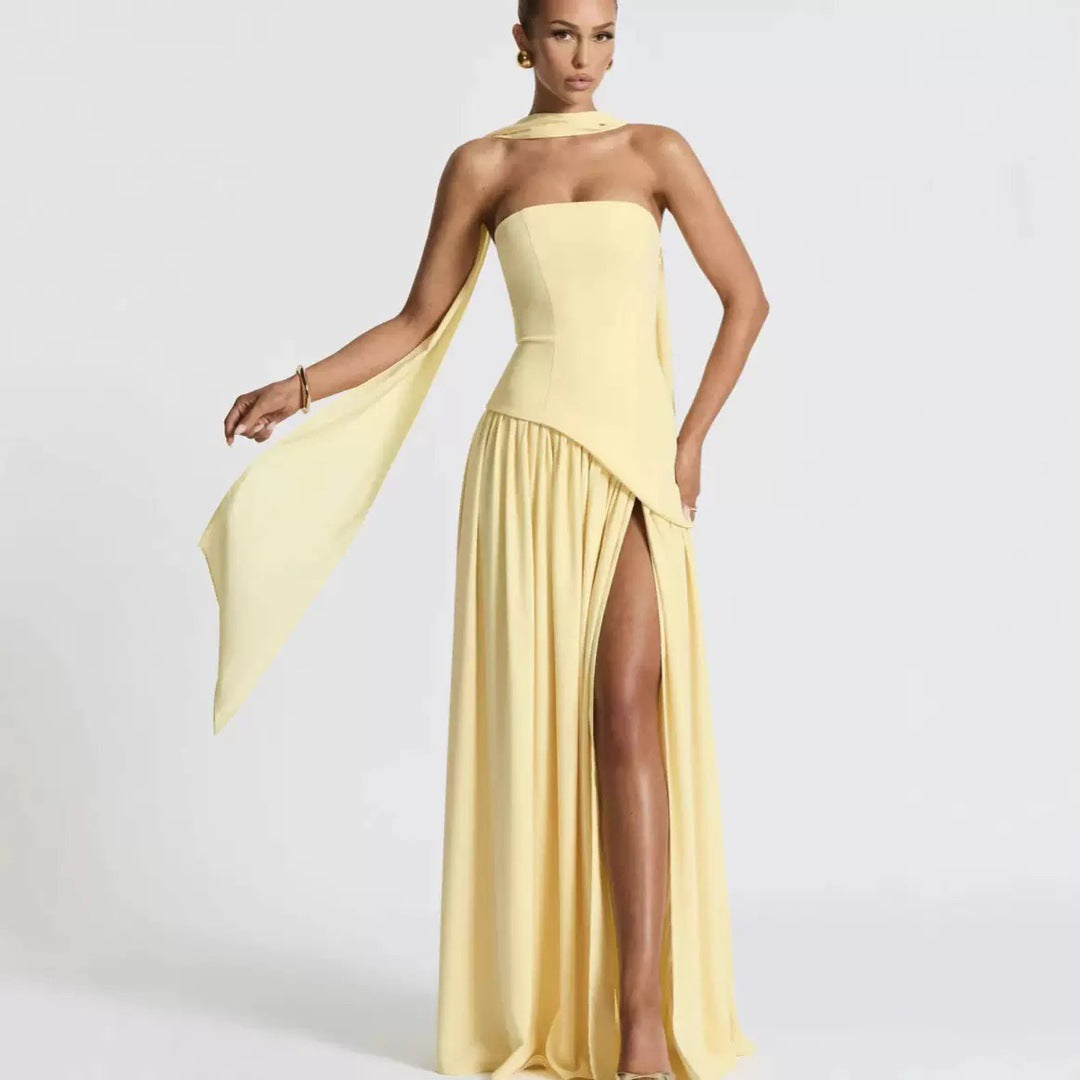 Damen Maxikleid mit figurbetontem Oberteil und schwingendem Rock Drune