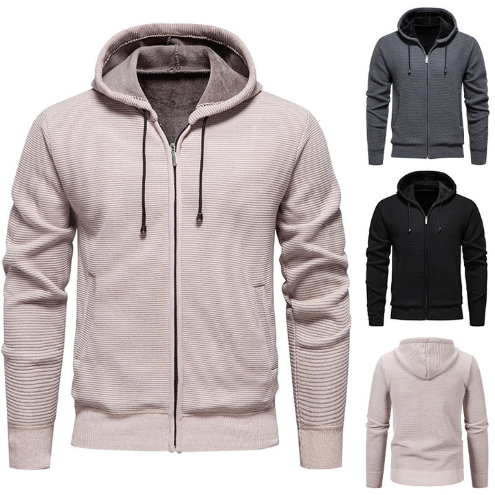 Herren nan strukturierte Reißverschluss-Strickjacke mit gefütterter Kapuze und weichem Teddy-Innenfutter Drune