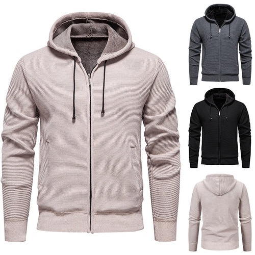 Herren nan strukturierte Reißverschluss-Strickjacke mit gefütterter Kapuze und weichem Teddy-Innenfutter Drune