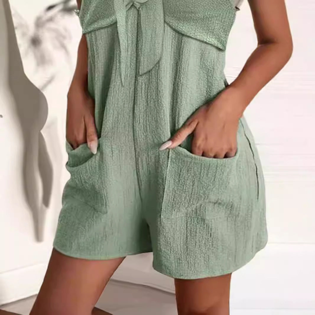Damen Verspielter Sommer Jumpsuit mit dekorativen Trägern und Taschen Drune