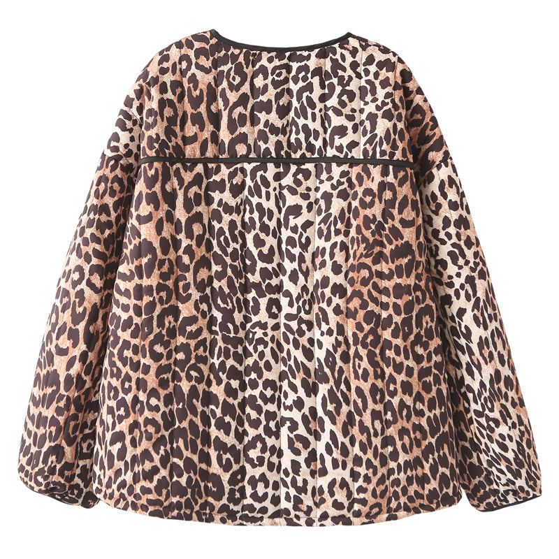 Damen gesteppte Jacke mit Leopardenmuster und praktischen Taschen Drune
