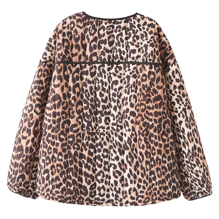 Damen gesteppte Jacke mit Leopardenmuster und praktischen Taschen Drune