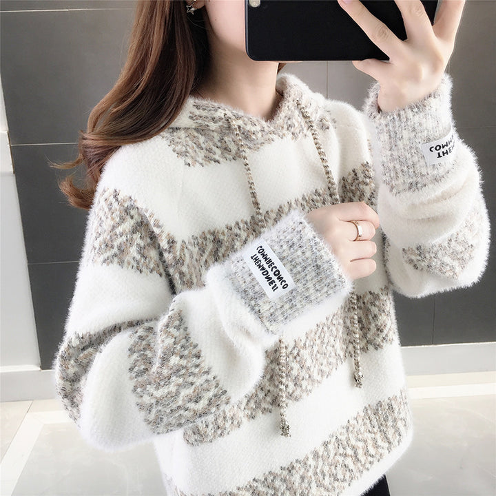 Damen Freizeit Hoodie mit strukturiertem Streifenmuster und Kordelzug Drune
