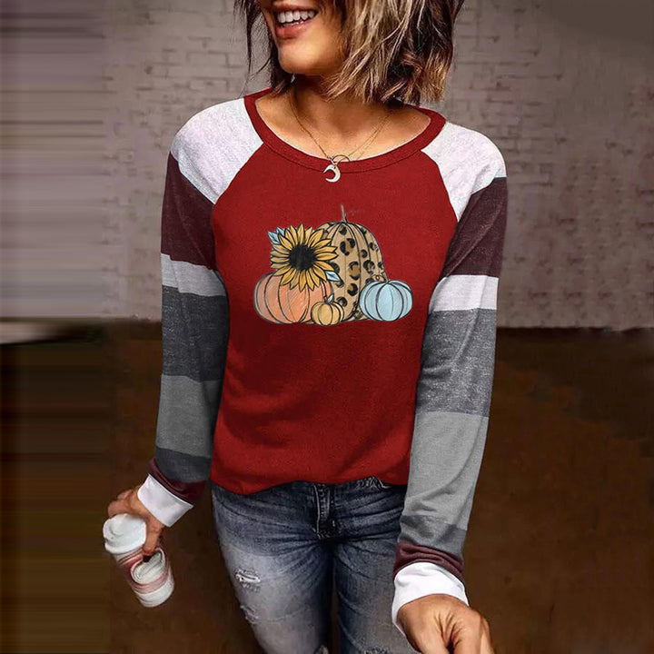 Damen lässiger Longsleeve mit kreativem Druckdesign Drune
