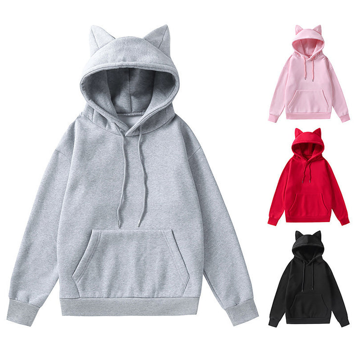 Damen Hoodie mit Katzenohren und Kängurutasche Drune