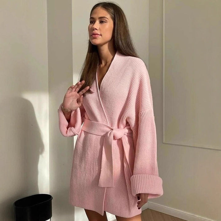 Damen Luxuriöse Strickjacke mit Gürtel Drune