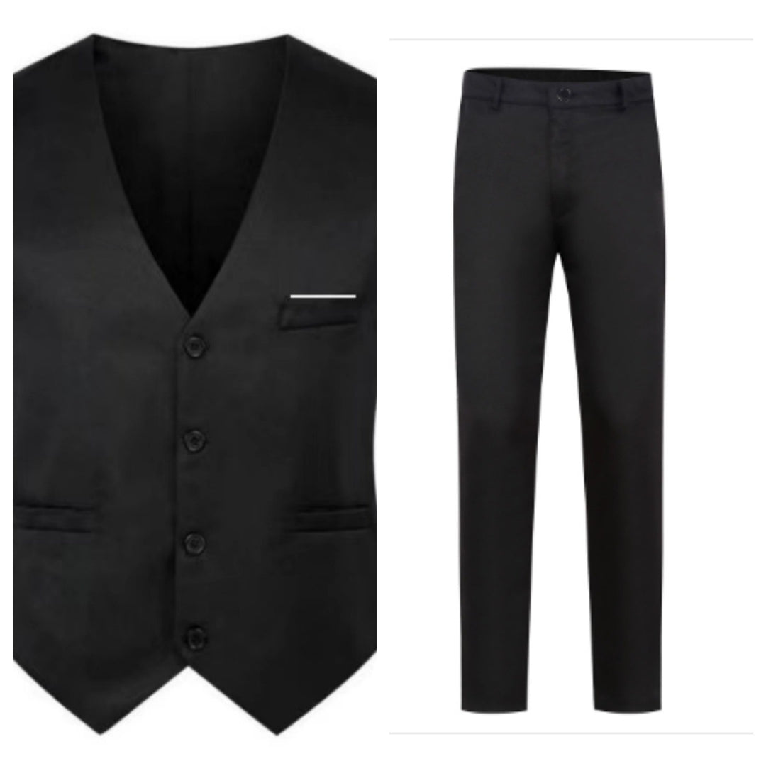 Herren nan elegante Satinweste mit V-Ausschnitt und schmal geschnittene Anzughose Drune