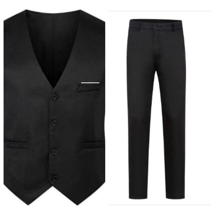 Herren nan elegante Satinweste mit V-Ausschnitt und schmal geschnittene Anzughose Drune