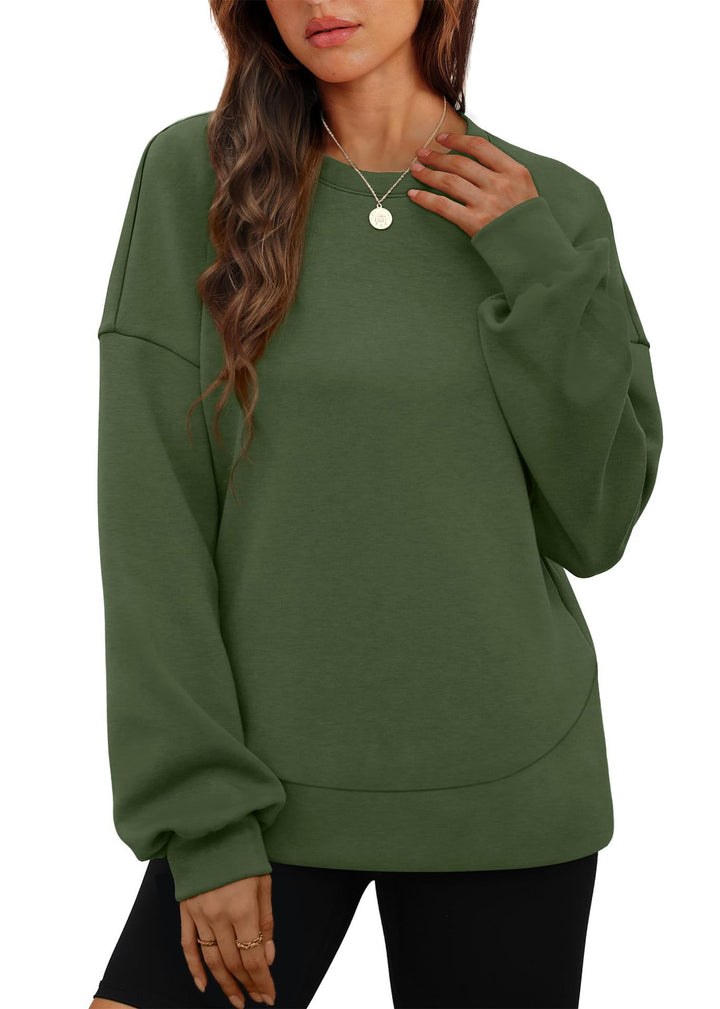 Damen nan lässiges Oversize Rundhals-Sweatshirt mit überschnittener Schulter gerundetem Saum und weichem Innenfutter Drune