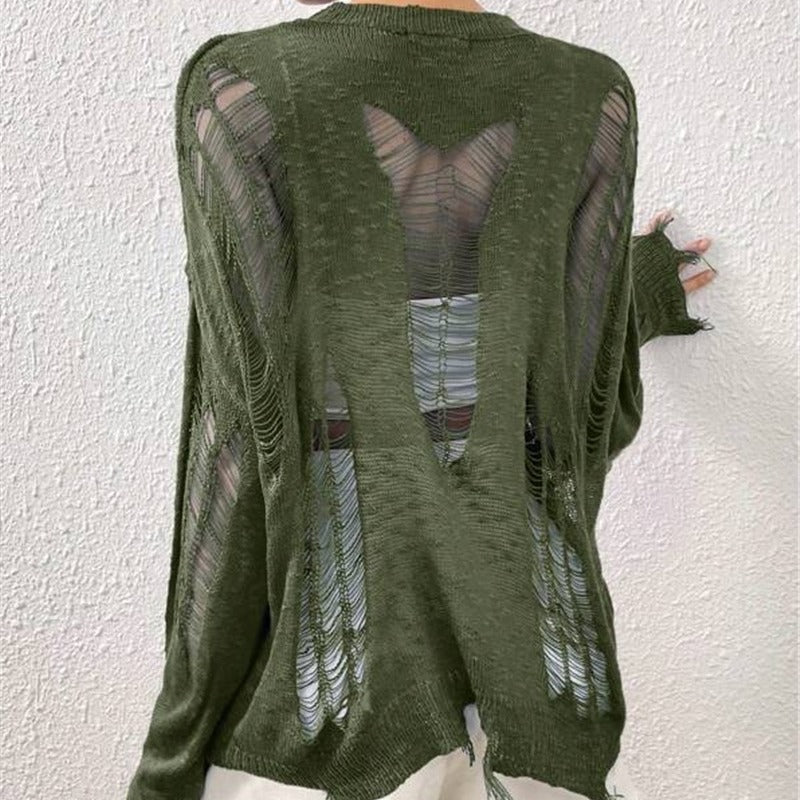 Damen Oversized Strickpullover mit modischen Cut-Outs Drune