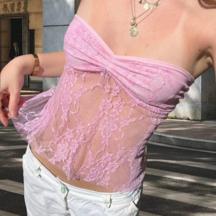 Damen Bandeau-Oberteil mit filigranem Spitzenmuster Drune