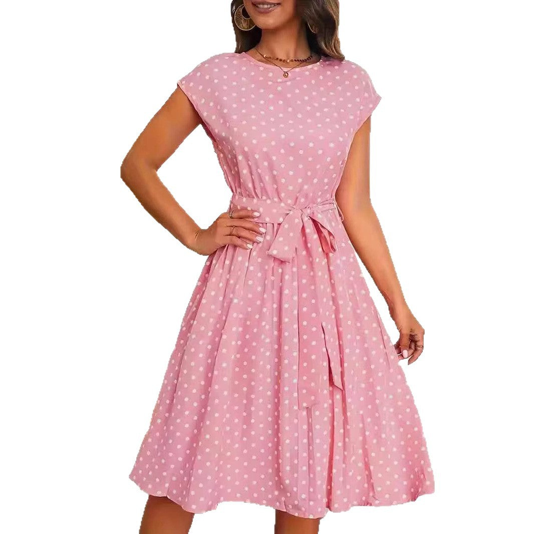 Damen Midikleid mit taillierendem Bindegürtel und verspieltem Polka-Dots Design Drune