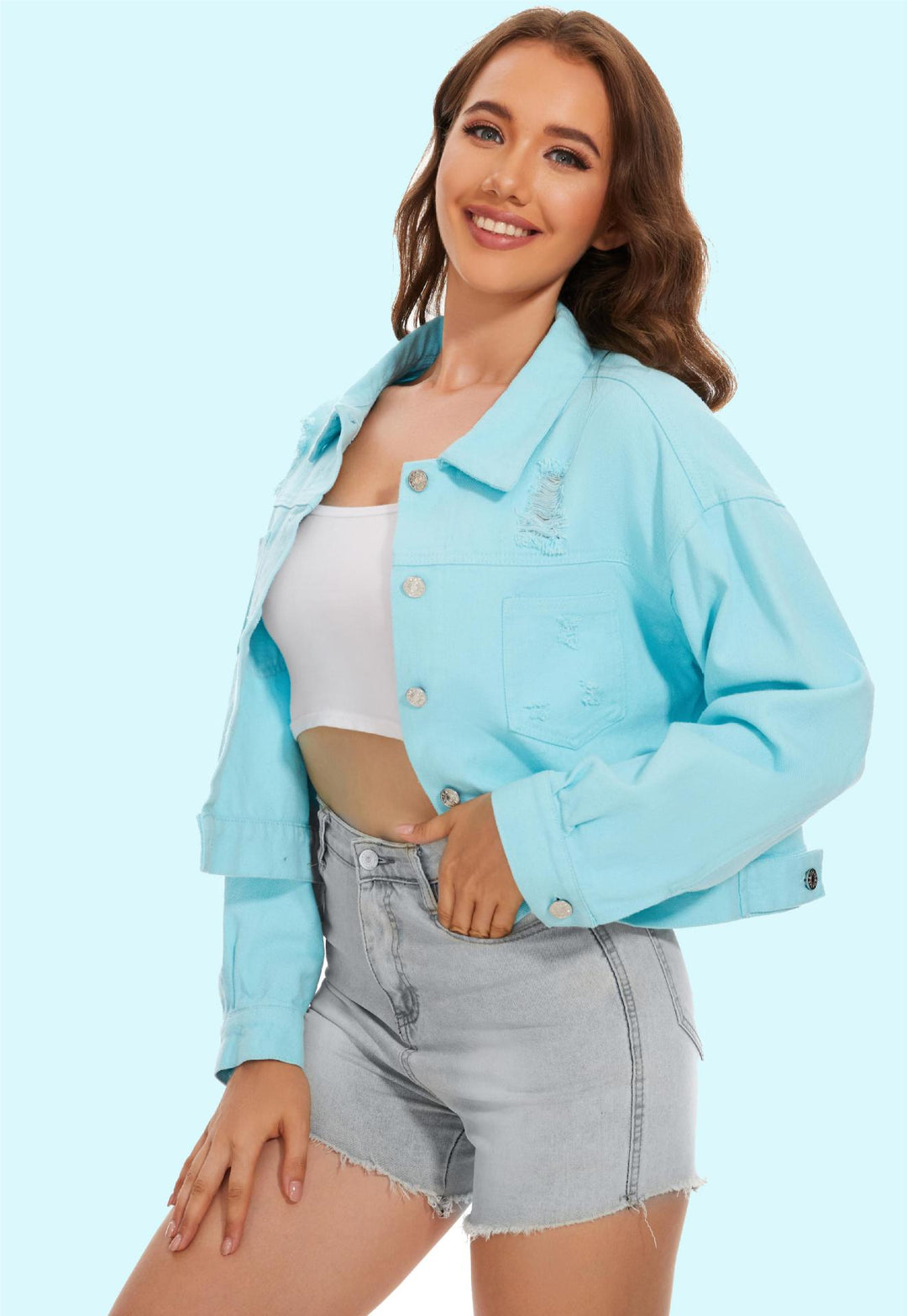 Damen Jeansjacke im lässigen Crop-Style mit fransigen Details Drune