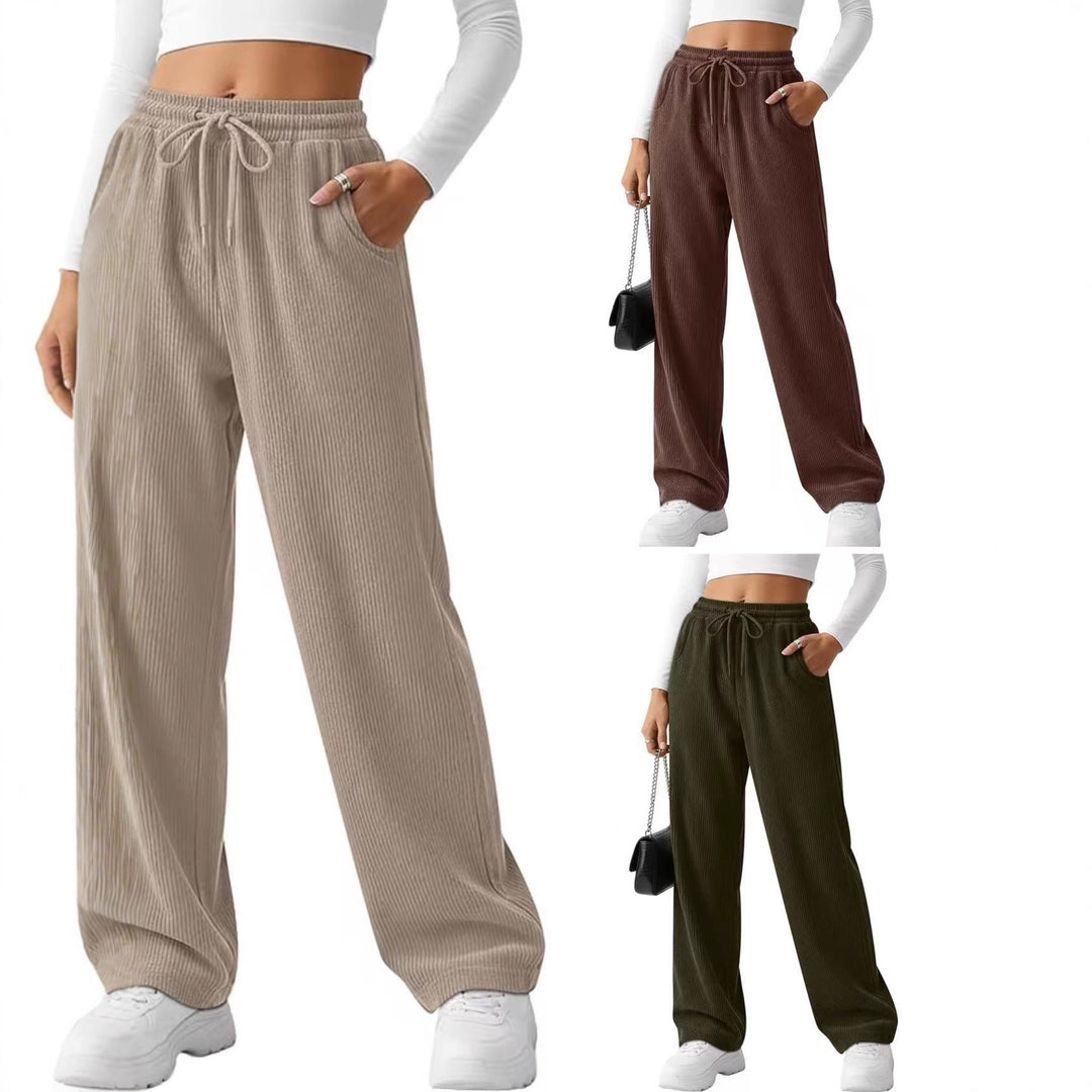 Damen breite Rippstrick-Hose mit Kordelzug Drune