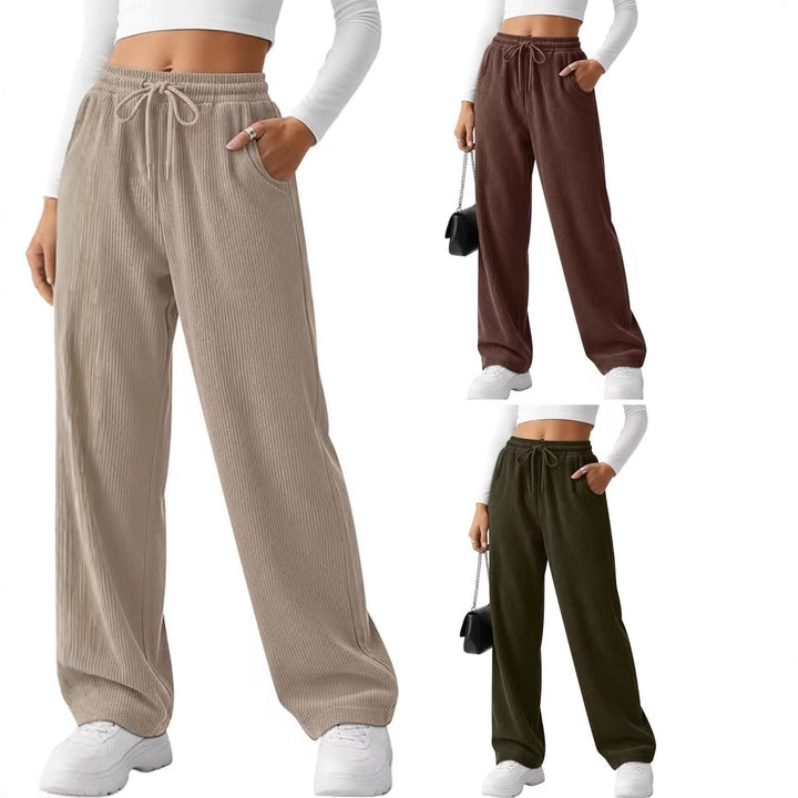Damen breite Rippstrick-Hose mit Kordelzug Drune