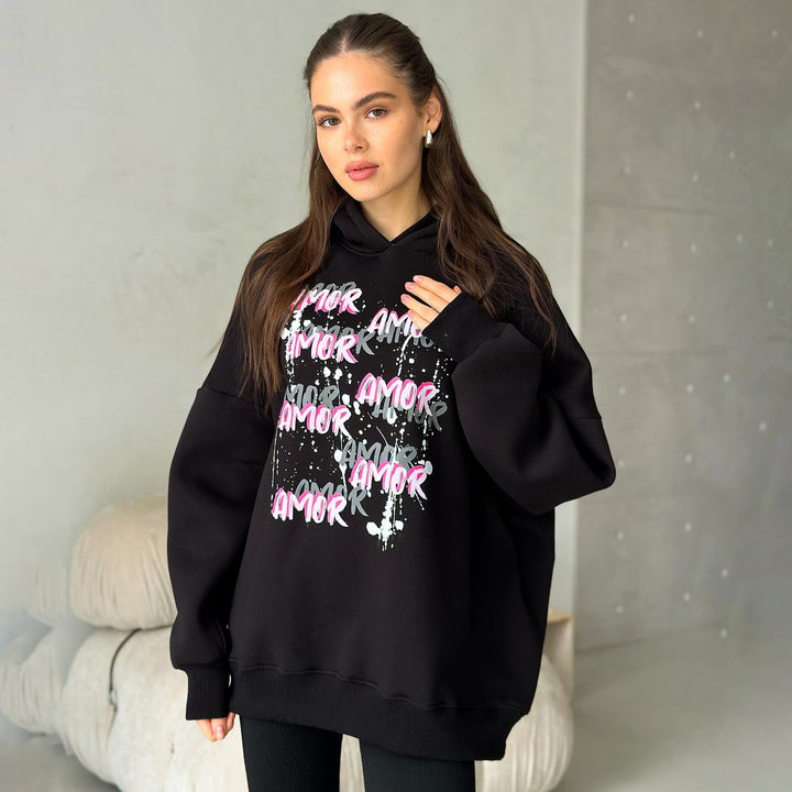 Damen lässiger Kapuzenpullover mit auffälligem Schriftzug Drune