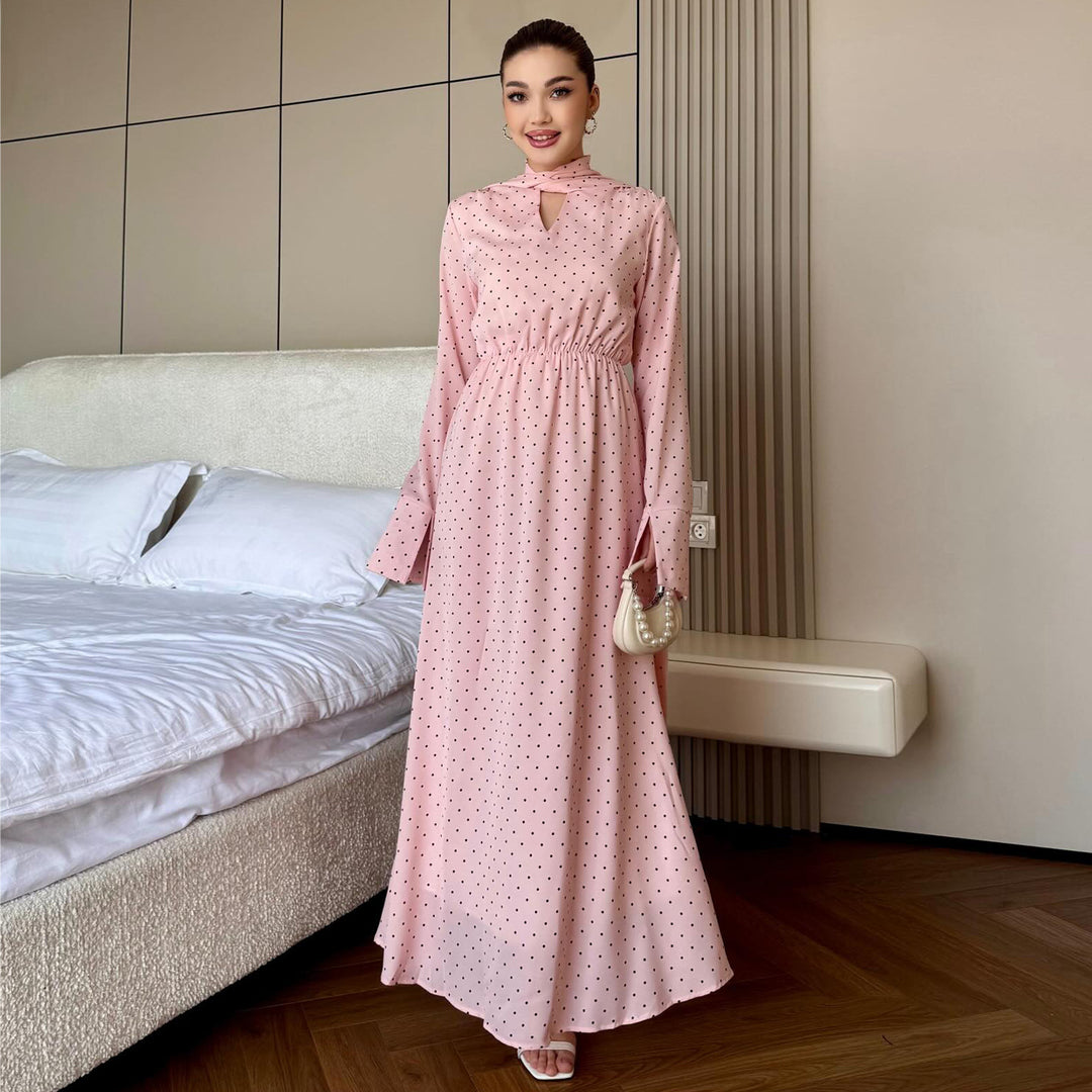 Damen Maxikleid mit eleganten Punkten und schickem Schlitz Drune