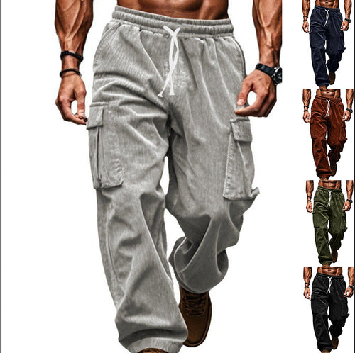 Herren nan lockere Cord-Cargo-Hose mit elastischem Tunnelzugbund, aufgesetzten Klappentaschen und entspannter Silhouette Drune