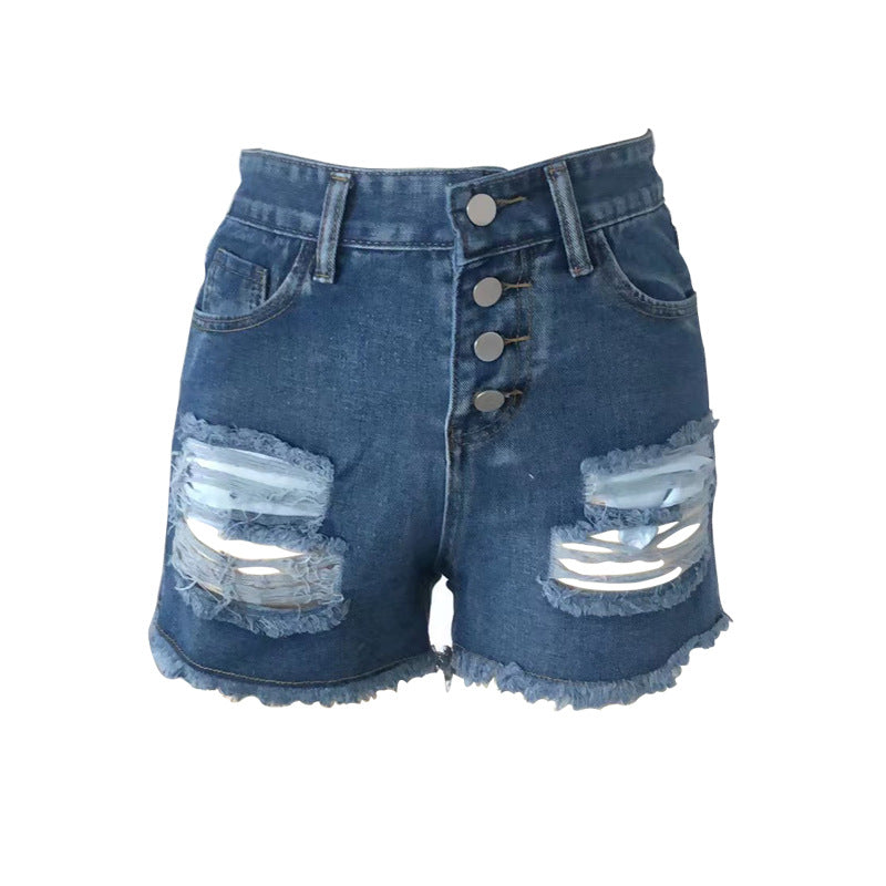 Damen lässige Destroyed Jeansshorts mit Knopfleiste und fransigem Saum Drune