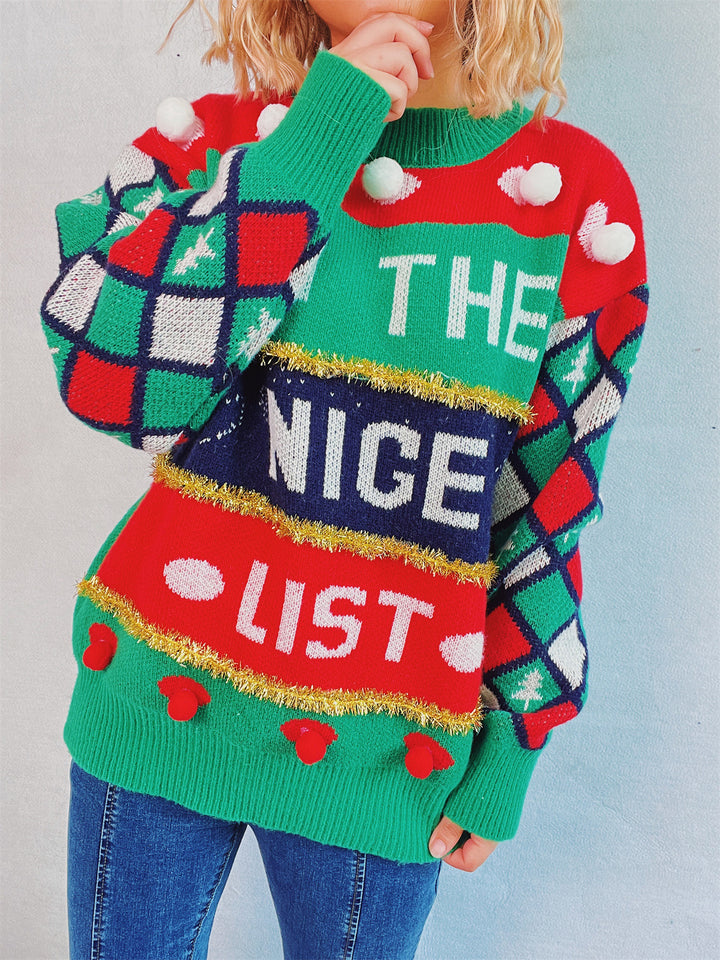 Damen weihnachtlicher Pullover mit dreidimensionalen Motiven und glitzernden Akzenten Drune