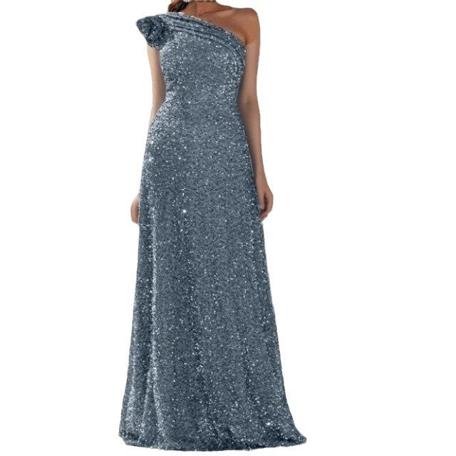Damen Glamouröses Maxikleid mit schulterfreiem Design und funkelnden Pailletten Drune