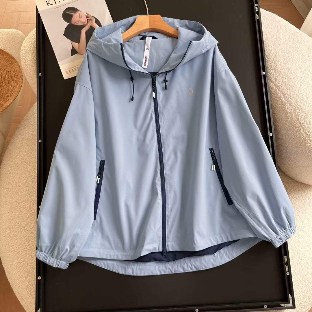 Damen leichte Windbreaker-Jacke mit seitlichen Reißverschlusstaschen Drune